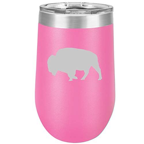 16 oz Double Wall Vacuum Insulated Stainless Steel Stemless Wine Tumbler Glass Coffee Travel Mug With Lid Buffalo (Hot Pink)