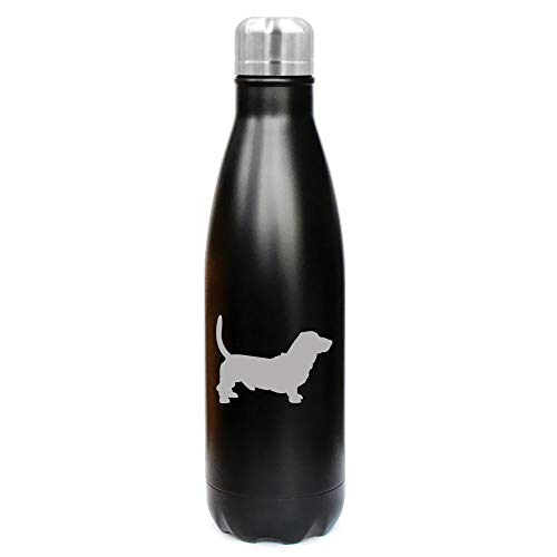 MIP Brand 17 oz. Double Wall Vacuum Insulated Stainless Steel Water Bottle Travel Mug Cup Basset Hound (Black)