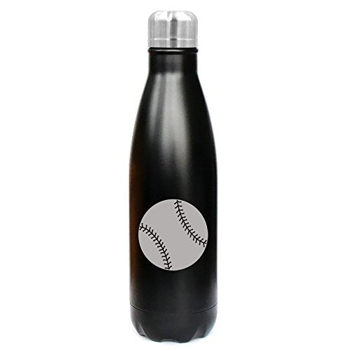 17 oz. Double Wall Vacuum Insulated Stainless Steel Water Bottle Travel Mug Cup Baseball Softball (Black)