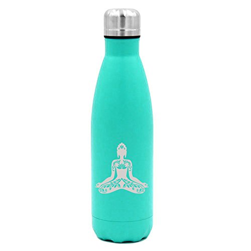 17 oz. Double Wall Vacuum Insulated Stainless Steel Water Bottle Travel Mug Cup Buddha Yoga Lotus (Light-Blue)