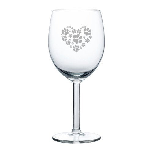 10 oz Wine Glass Love Animals Heart Paw Prints,MIP