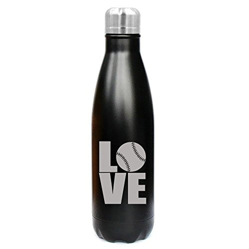 17 oz. Double Wall Vacuum Insulated Stainless Steel Water Bottle Travel Mug Cup Love Baseball Softball (Black)