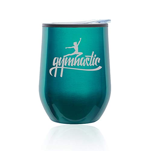 Stemless Wine Tumbler Coffee Travel Mug Glass With Lid Gymnastic Calligraphy (Turquoise Teal)