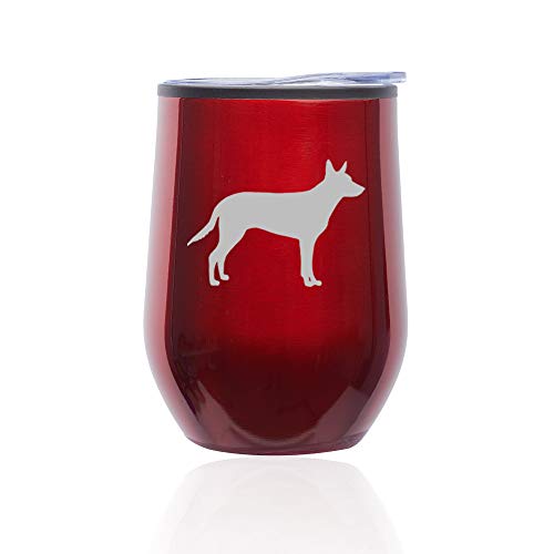 Stemless Wine Tumbler Coffee Travel Mug Glass With Lid Australian Kelpie (Red)