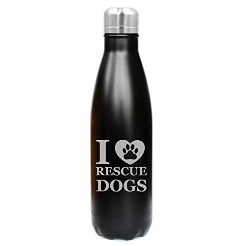 MIP Brand 17 oz. Double Wall Vacuum Insulated Stainless Steel Water Bottle Travel Mug Cup I Heart Love Rescue Dogs (Black)