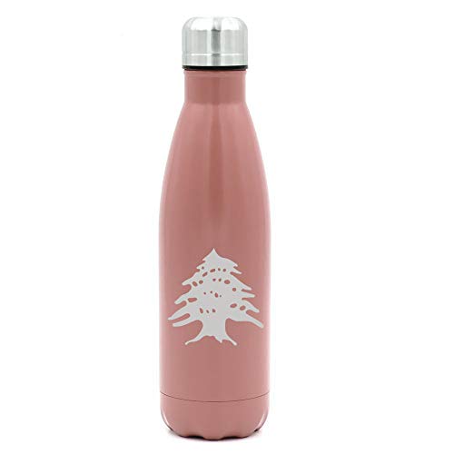 MIP Brand 17 oz. Double Wall Vacuum Insulated Stainless Steel Water Bottle Travel Mug Cup Cedar Tree Lebanon Lebanese (Rose Gold)