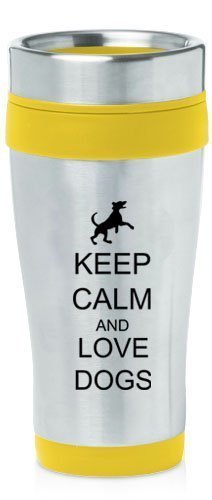 Yellow 16oz Insulated Stainless Steel Travel Mug Z401 Keep Calm and Love Dogs,MIP