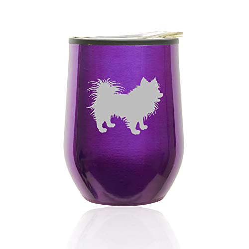 Stemless Wine Tumbler Coffee Travel Mug Glass With Lid Pomeranian (Royal Purple)