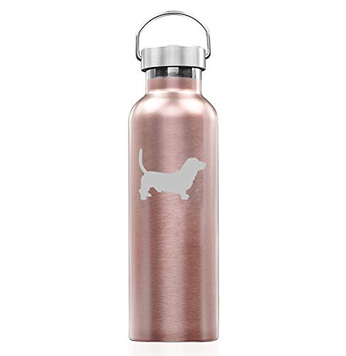 Rose Gold Double Wall Vacuum Insulated Stainless Steel Tumbler Travel Mug Basset Hound (25 oz Water Bottle)