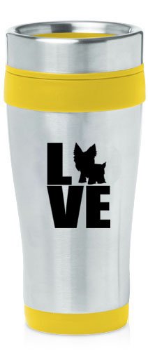 Yellow 16oz Insulated Stainless Steel Travel Mug Z1489 Love Yorkie