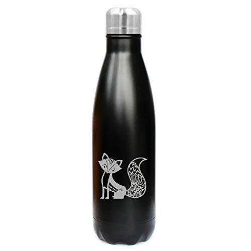 17 oz. Double Wall Vacuum Insulated Stainless Steel Water Bottle Travel Mug Cup Fancy Fox (Black)