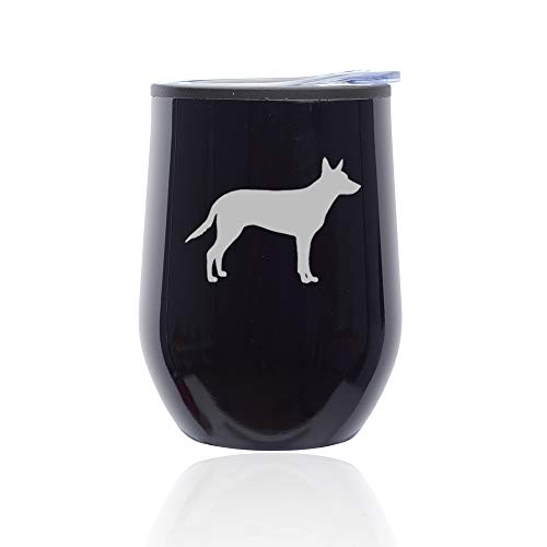 Stemless Wine Tumbler Coffee Travel Mug Glass With Lid Australian Kelpie (Midnight Black)