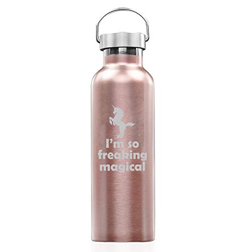 Rose Gold Double Wall Vacuum Insulated Stainless Steel Tumbler Travel Mug I'm So Freaking Magical Unicorn (25 oz Water Bottle)