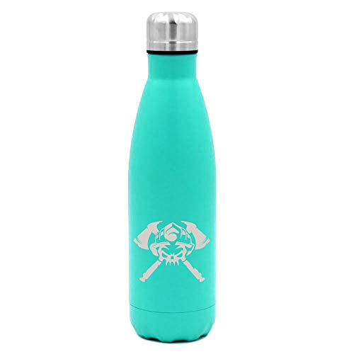 MIP Brand 17 oz. Double Wall Vacuum Insulated Stainless Steel Water Bottle Travel Mug Cup Firefighter Skull (Light-Blue)