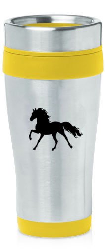 Yellow 16oz Insulated Stainless Steel Travel Mug Z1057 Horse