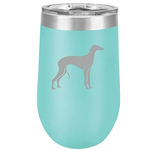 16 oz Double Wall Vacuum Insulated Stainless Steel Stemless Wine Tumbler Glass Coffee Travel Mug With Lid Greyhound (Teal)