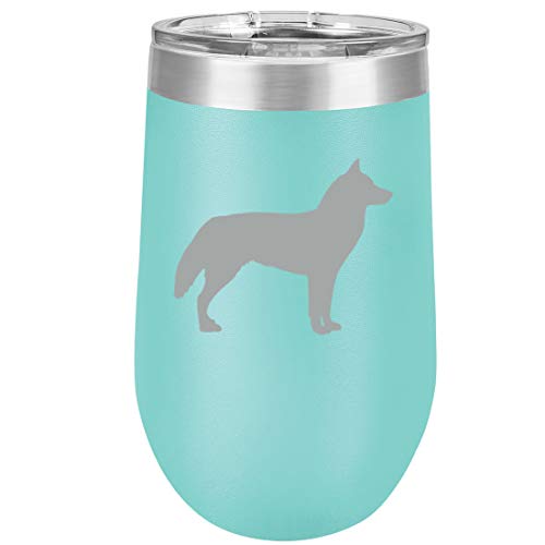 16 oz Double Wall Vacuum Insulated Stainless Steel Stemless Wine Tumbler Glass Coffee Travel Mug With Lid Siberian Husky (Teal)