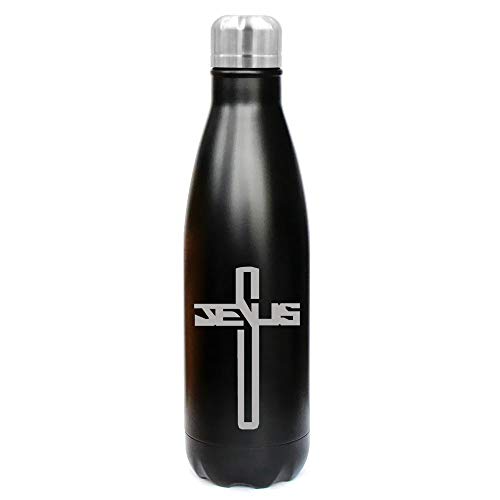 MIP Brand 17 oz. Double Wall Vacuum Insulated Stainless Steel Water Bottle Travel Mug Cup Jesus Cross (Black)