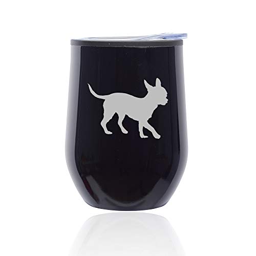 Stemless Wine Tumbler Coffee Travel Mug Glass With Lid Chihuahua (Midnight Black)