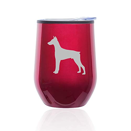 Stemless Wine Tumbler Coffee Travel Mug Glass With Lid Doberman (Fuchsia)