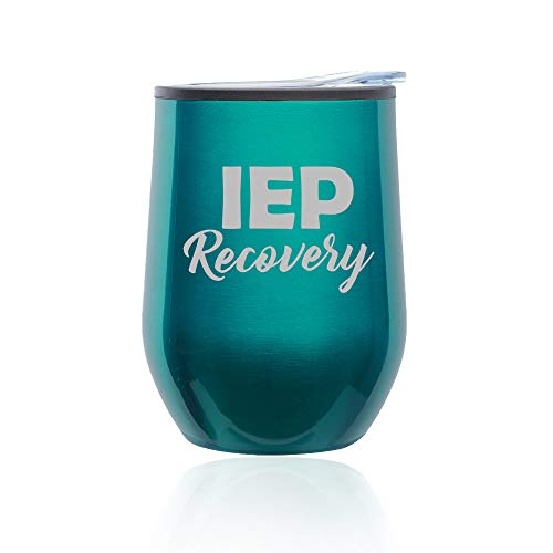 Stemless Wine Tumbler Coffee Travel Mug Glass With Lid IEP Recovery Special Education Teacher (Turquoise Teal)