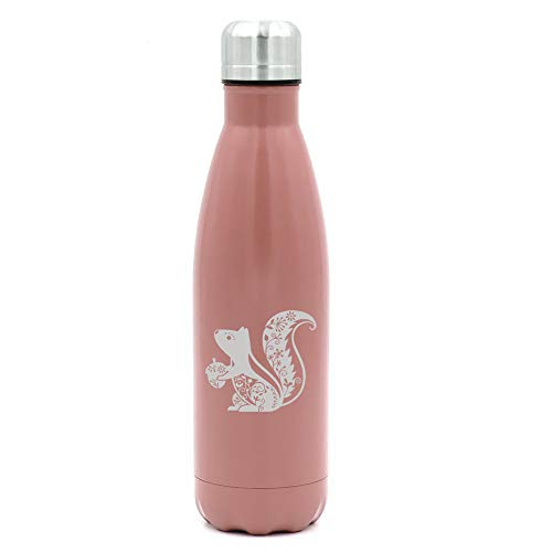 17 oz. Double Wall Vacuum Insulated Stainless Steel Water Bottle Travel Mug Cup Fancy Squirrel (Rose Gold)