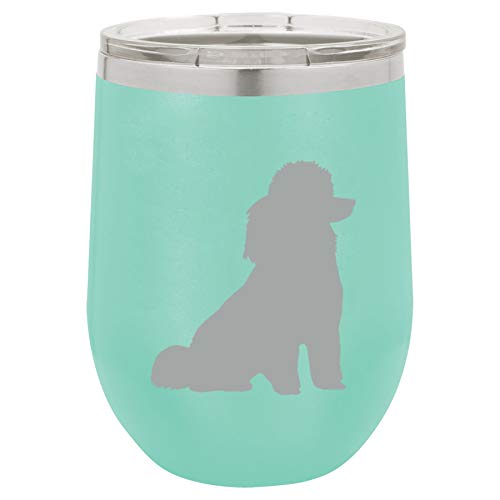 12 oz Double Wall Vacuum Insulated Stainless Steel Stemless Wine Tumbler Glass Coffee Travel Mug With Lid Miniature Poodle Toy Poodle (Teal)