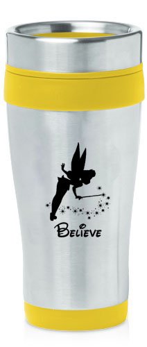 Yellow 16oz Insulated Stainless Steel Travel Mug Z945 Fairy Believe