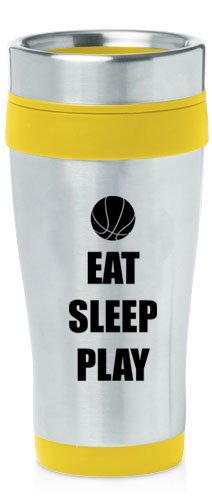 Yellow 16oz Insulated Stainless Steel Travel Mug Z881 Eat Sleep Play Basketball