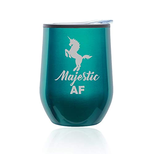 Stemless Wine Tumbler Coffee Travel Mug Glass With Lid Majestic AF Unicorn (Turquoise Teal)