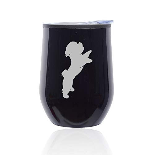 Stemless Wine Tumbler Coffee Travel Mug Glass With Lid Bichon Frise (Midnight Black)