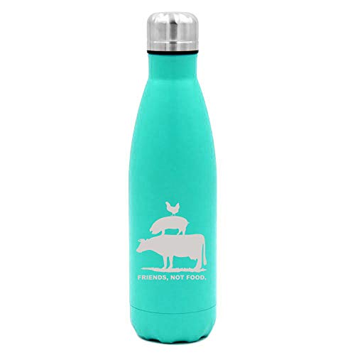 MIP Brand 17 oz. Double Wall Vacuum Insulated Stainless Steel Water Bottle Travel Mug Cup Friends, Not Food Vegan Farm Animal Rights (Light-Blue)