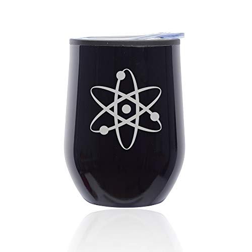 Stemless Wine Tumbler Coffee Travel Mug Glass With Lid Atom Science Atheist (Midnight Black)