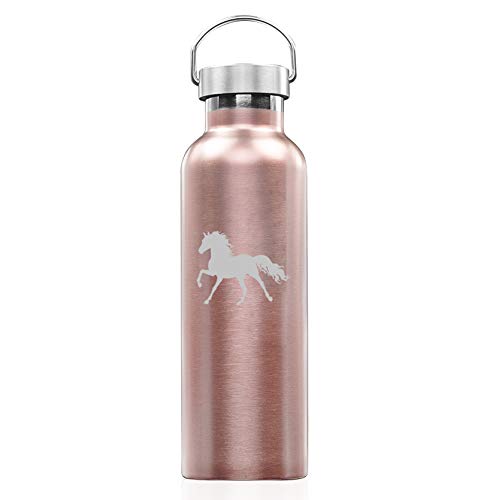 Rose Gold Double Wall Vacuum Insulated Stainless Steel Tumbler Travel Mug Horse (25 oz Water Bottle)