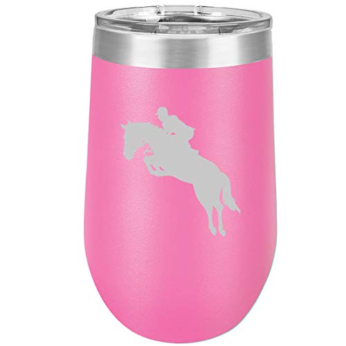16 oz Double Wall Vacuum Insulated Stainless Steel Stemless Wine Tumbler Glass Coffee Travel Mug With Lid Horse With Rider (Hot Pink)