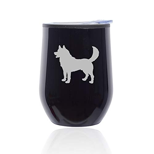 Stemless Wine Tumbler Coffee Travel Mug Glass With Lid Husky (Midnight Black)
