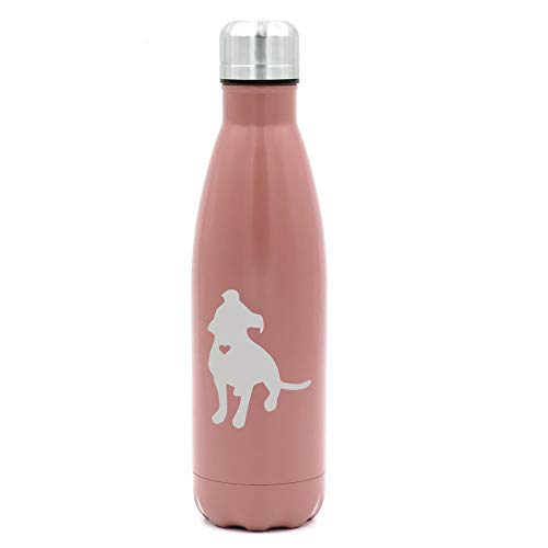 MIP Brand 17 oz. Double Wall Vacuum Insulated Stainless Steel Water Bottle Travel Mug Cup Cute Pit Bull with Heart (Rose Gold)