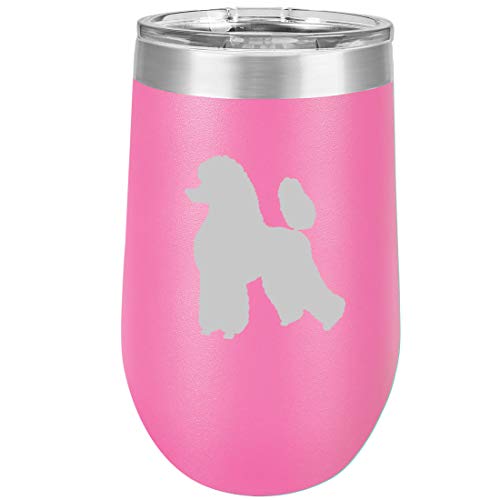 16 oz Double Wall Vacuum Insulated Stainless Steel Stemless Wine Tumbler Glass Coffee Travel Mug With Lid Poodle (Hot Pink)