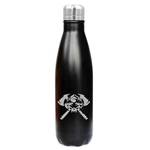 MIP Brand 17 oz. Double Wall Vacuum Insulated Stainless Steel Water Bottle Travel Mug Cup Firefighter Skull (Black)