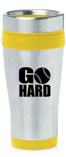 Yellow 16oz Insulated Stainless Steel Travel Mug Z985 Go Hard Softball