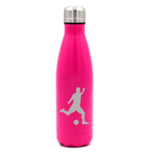 17 oz. Double Wall Vacuum Insulated Stainless Steel Water Bottle Travel Mug Cup Soccer Player (Pink)