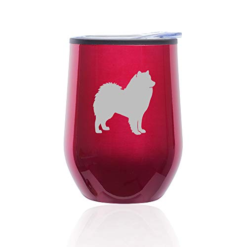 Stemless Wine Tumbler Coffee Travel Mug Glass With Lid Samoyed (Fuchsia)
