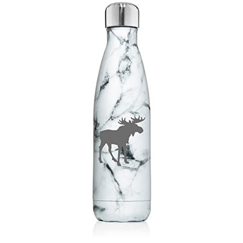 17 oz. Double Wall Vacuum Insulated Stainless Steel Water Bottle Travel Mug Cup Moose (Black White Marble)