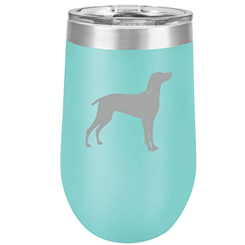 16 oz Double Wall Vacuum Insulated Stainless Steel Stemless Wine Tumbler Glass Coffee Travel Mug With Lid Weimaraner (Teal)