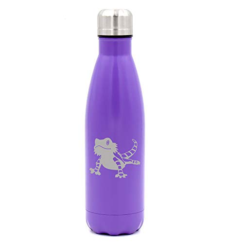 17 oz. Double Wall Vacuum Insulated Stainless Steel Water Bottle Travel Mug Cup Bearded Dragon Lizard (Purple)