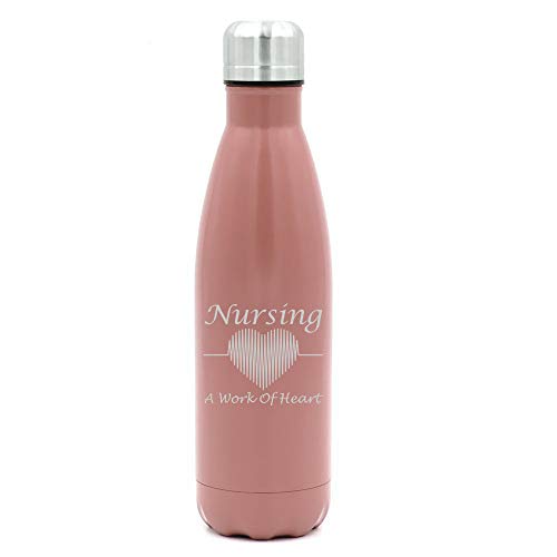 MIP Brand 17 oz. Double Wall Vacuum Insulated Stainless Steel Water Bottle Travel Mug Cup Nursing A Work of Heart Nurse (Rose Gold)