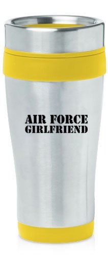 Yellow 16oz Insulated Stainless Steel Travel Mug Z793 Air Force Girlfriend