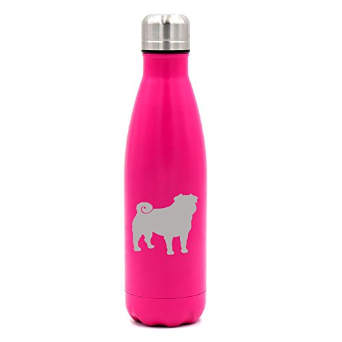 17 oz. Double Wall Vacuum Insulated Stainless Steel Water Bottle Travel Mug Cup Pug (Pink)