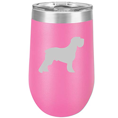 16 oz Double Wall Vacuum Insulated Stainless Steel Stemless Wine Tumbler Glass Coffee Travel Mug With Lid Schnauzer (Hot Pink)