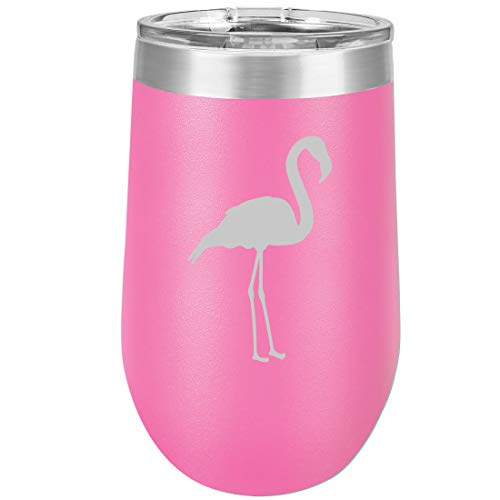 16 oz Double Wall Vacuum Insulated Stainless Steel Stemless Wine Tumbler Glass Coffee Travel Mug With Lid Flamingo (Hot Pink)